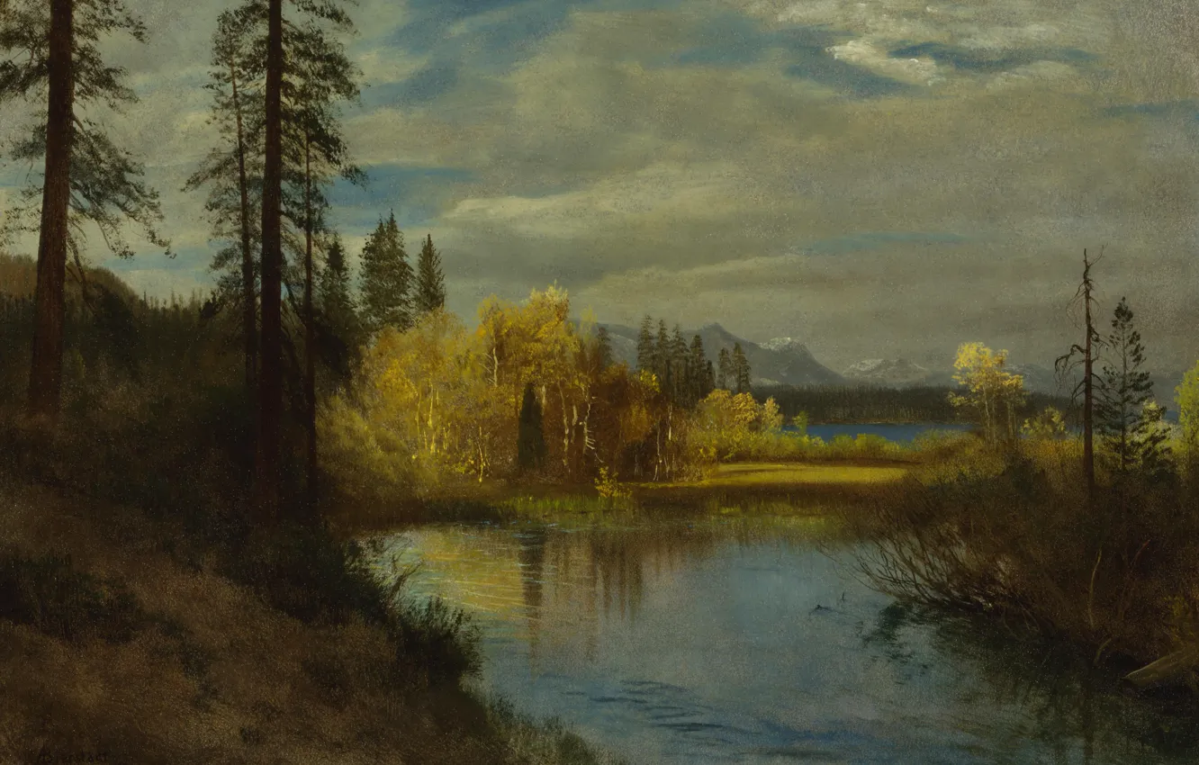 Photo wallpaper landscape, picture, Albert Bierstadt, The source on Lake Tahoe