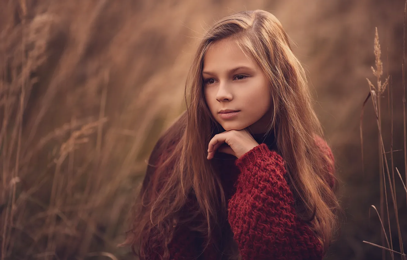 Photo wallpaper grass, nature, pose, mood, girl, sweater, teen, Anna Kuchinsky