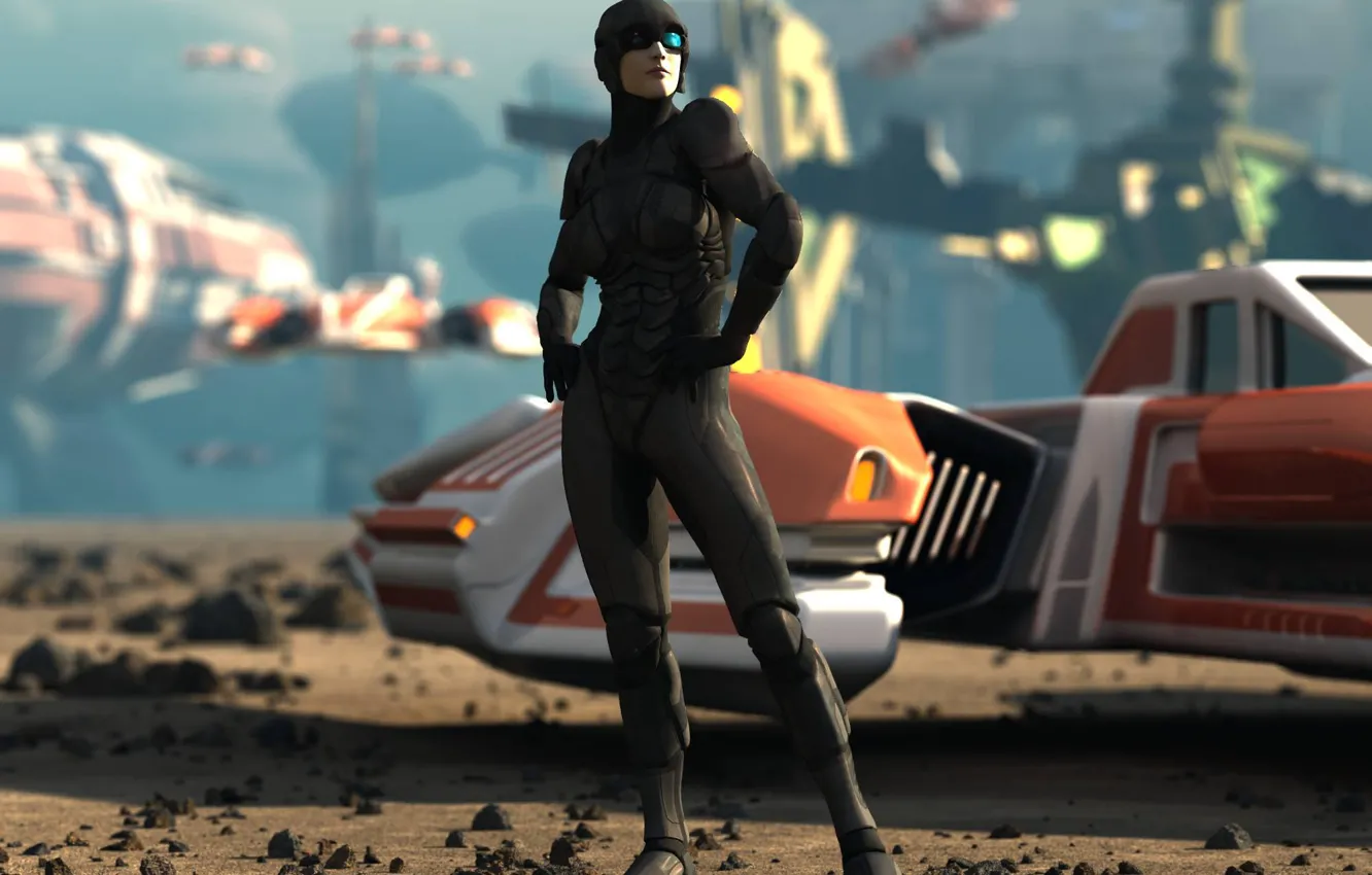 Photo wallpaper girl, the city, future, ship, art