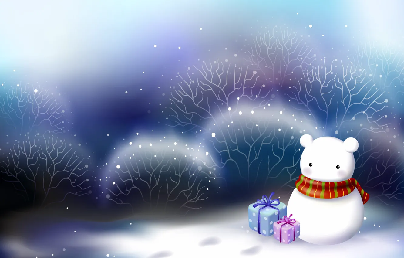 Photo wallpaper white, snow, gift, new year, art, Christmas, snowman, Christmas