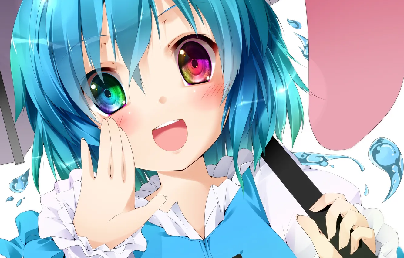 Photo wallpaper eyes, water, girl, drops, face, umbrella, art, Touhou