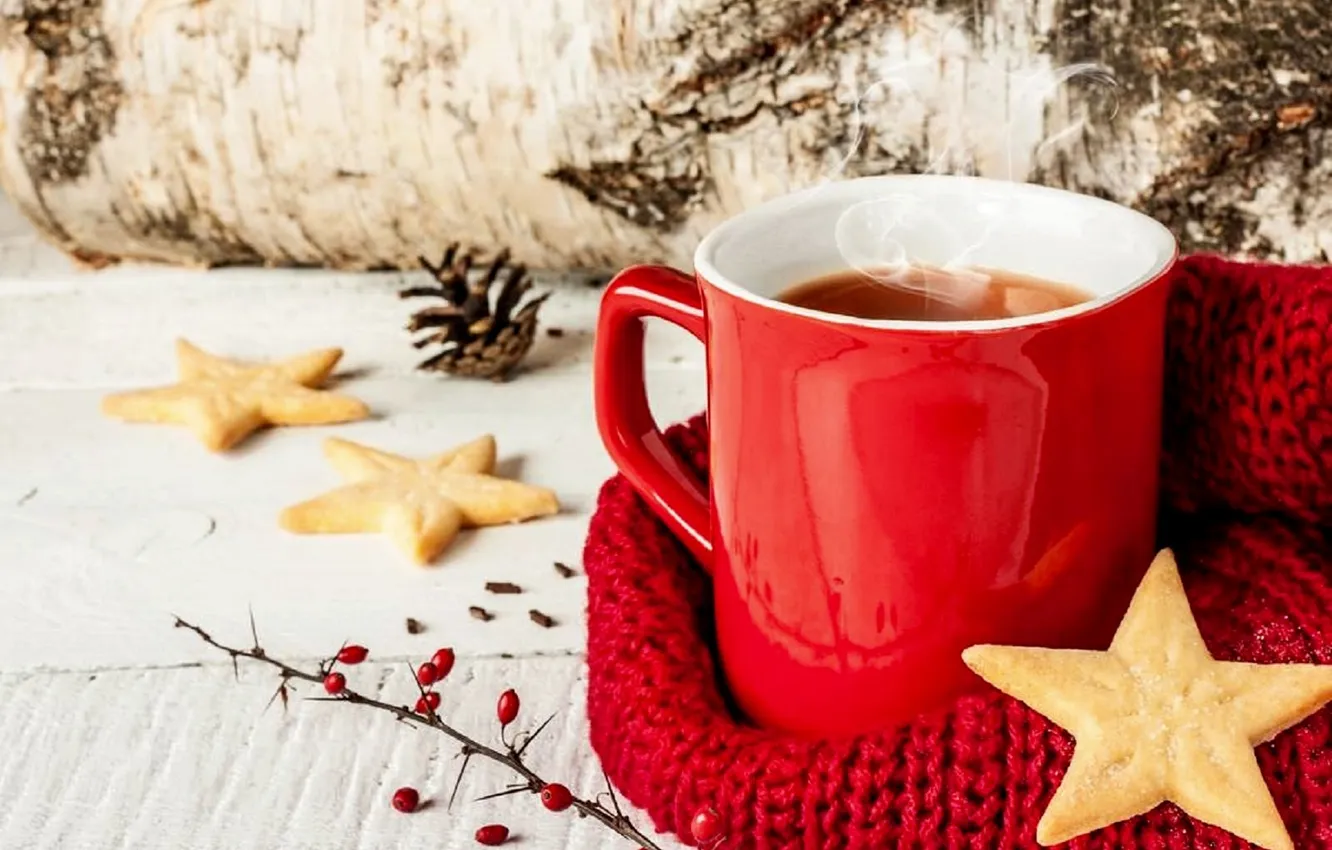 Photo wallpaper stars, tea, food, scarf, cookies, Cup, dessert, food