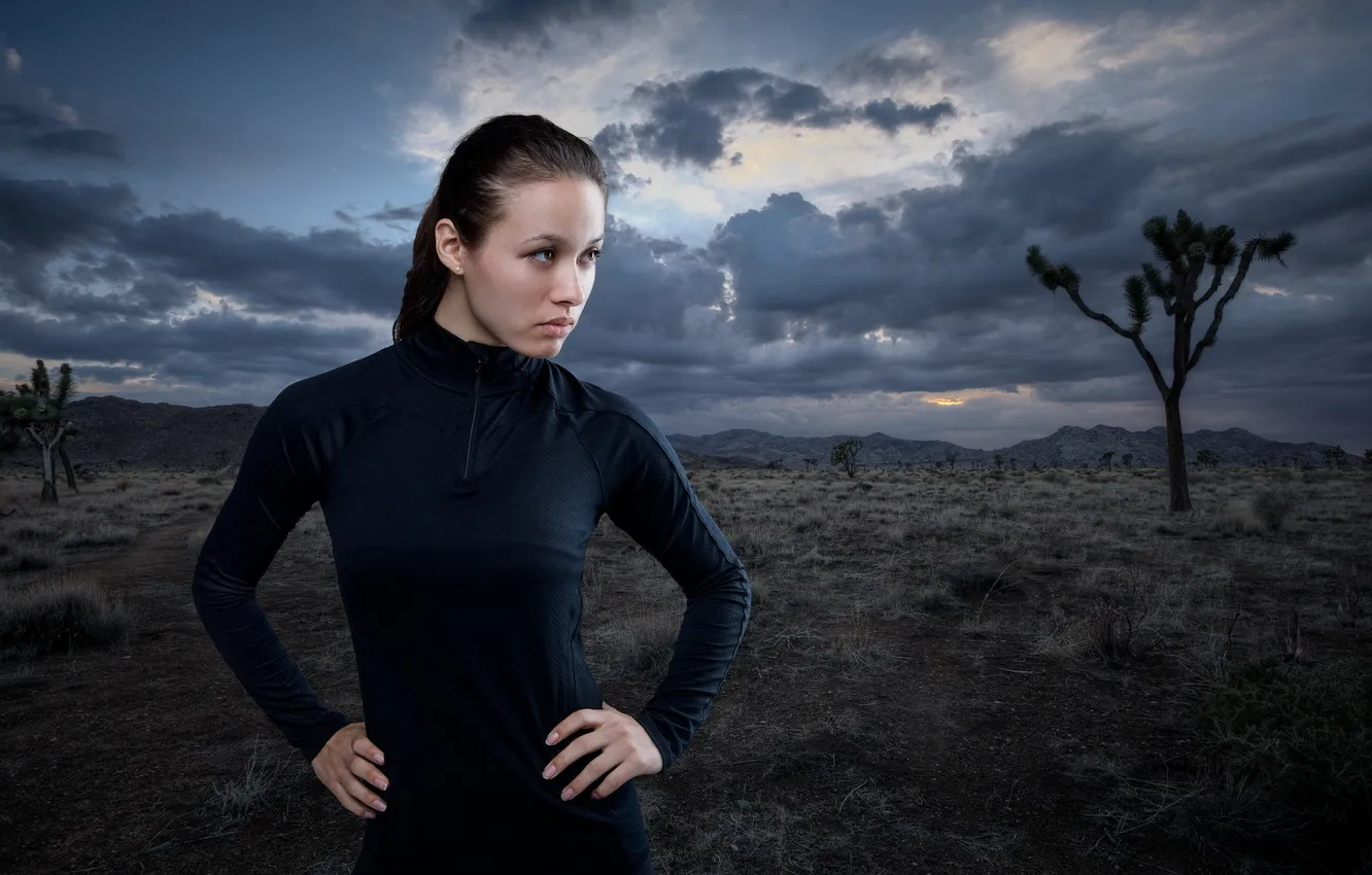 Photo wallpaper girl, night, portrait