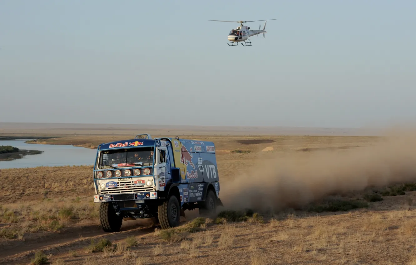 Photo wallpaper Blue, Sport, Helicopter, Race, KAMAZ, Rally, KAMAZ, Dakar