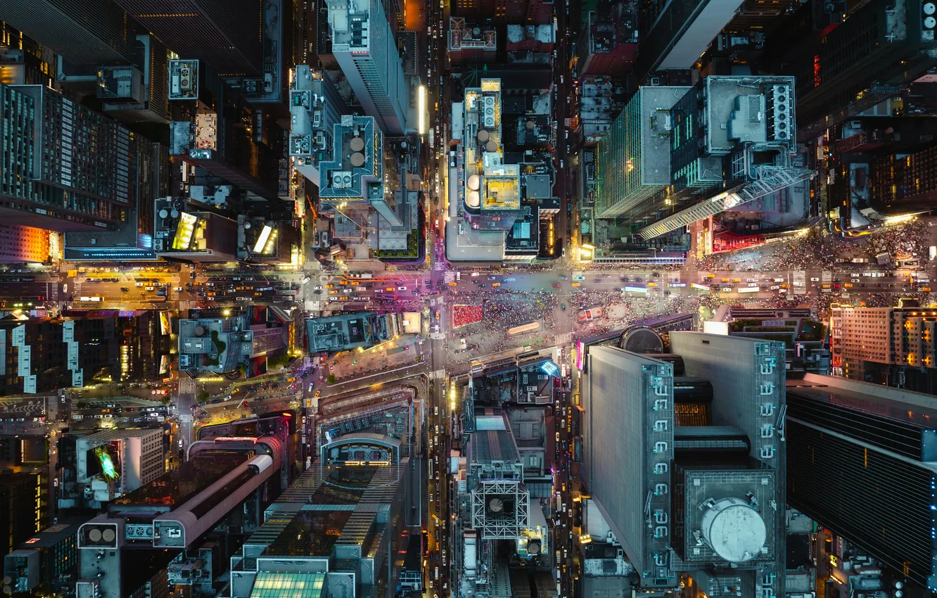 Photo wallpaper USA, road, Manhattan, Downtown, Times Square, buildings, urban, aerial