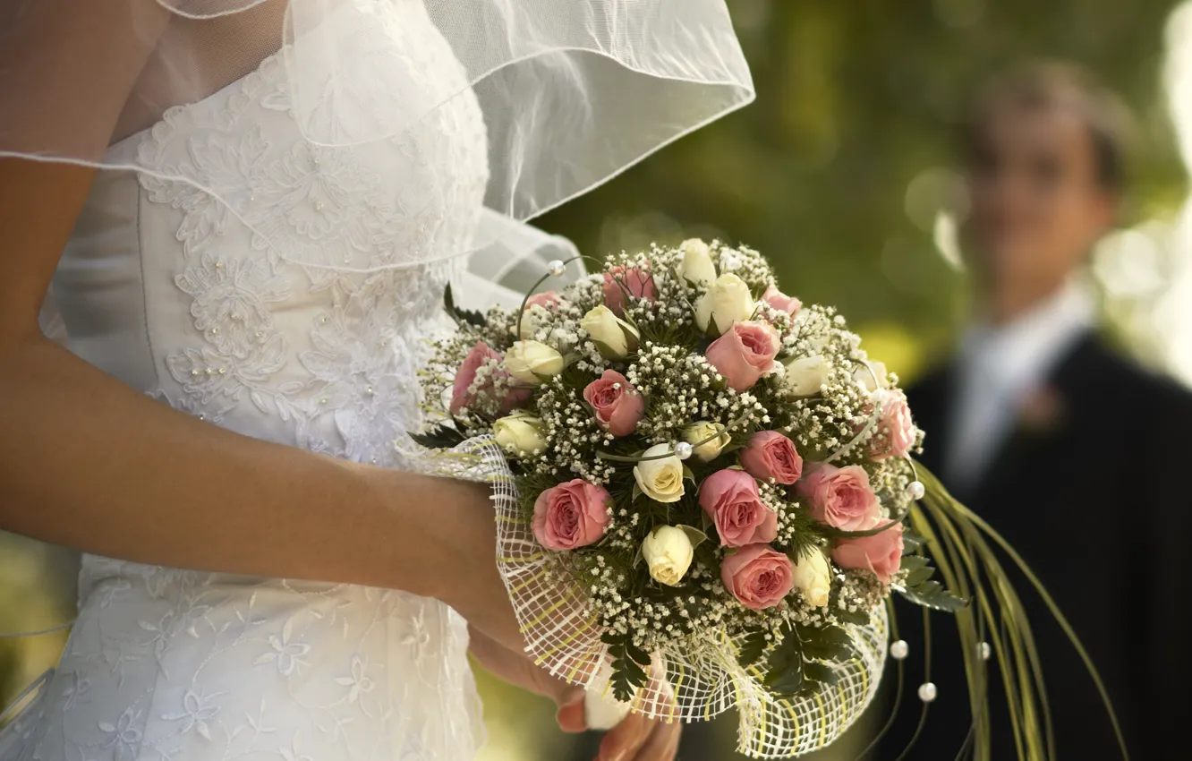 Photo wallpaper flowers, bouquet, the bride, wedding, decor
