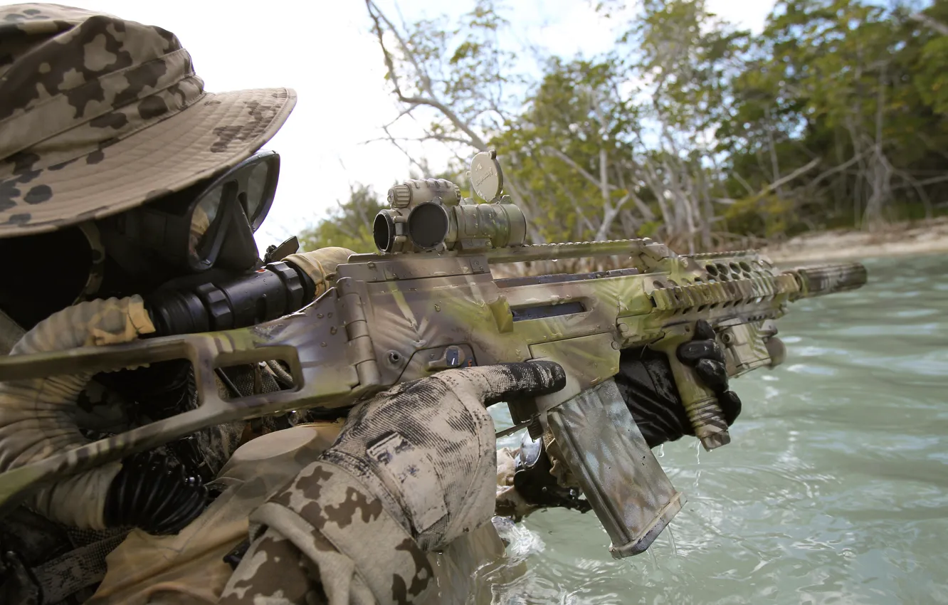 Photo wallpaper water, machine, optics, fighter, Bundeswehr, Kommando