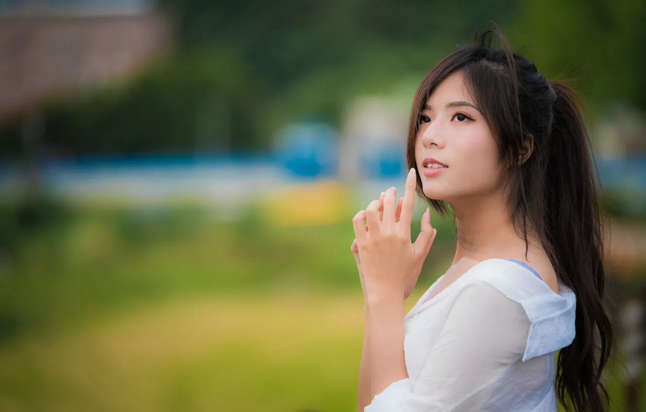 Photo wallpaper girl, Asian, cutie, bokeh
