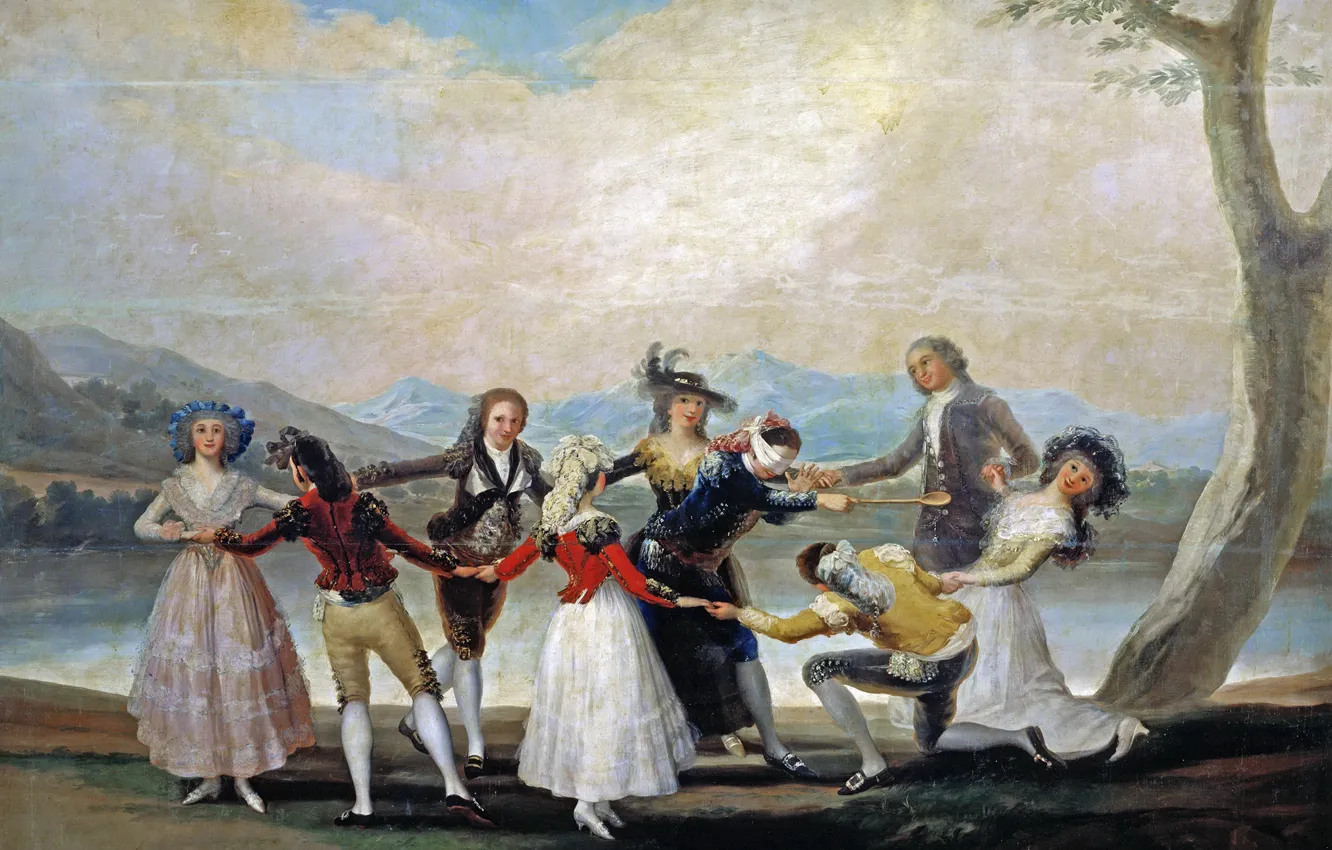 Photo wallpaper landscape, picture, genre, Play hide and seek, Francisco Goya