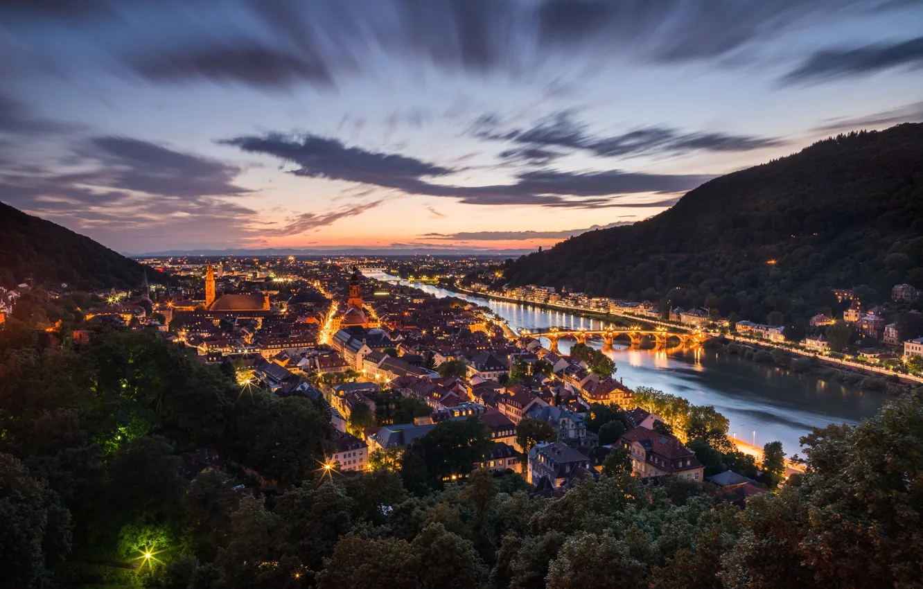 Photo wallpaper the city, lights, the evening, Germany, Heidelberg