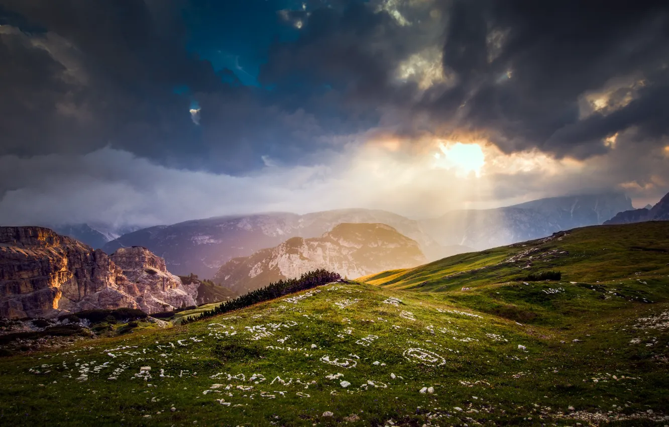 Photo wallpaper the sky, clouds, mountains