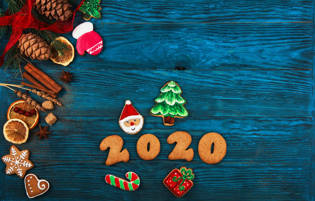 Photo wallpaper holiday, new year, composition, spices, gingerbread, 2020