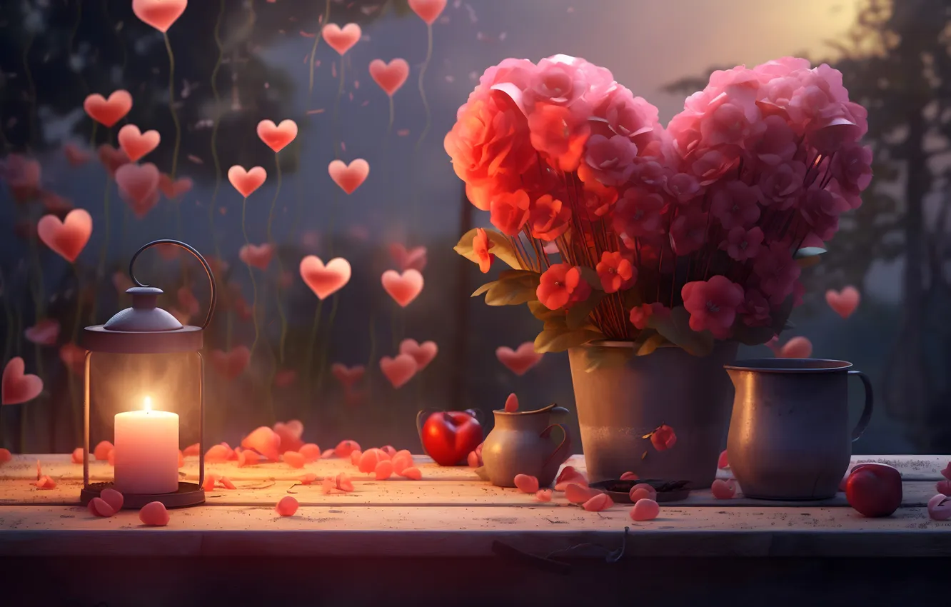 Photo wallpaper love, flowers, gift, romance, heart, roses, love, Valentine's day