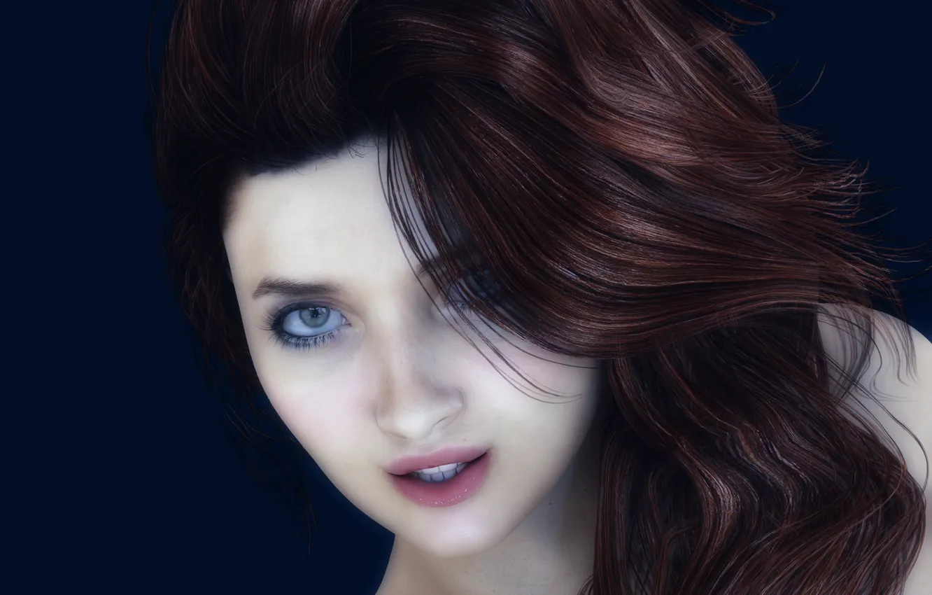 Photo wallpaper look, girl, face, rendering, background, hair, freckles, red