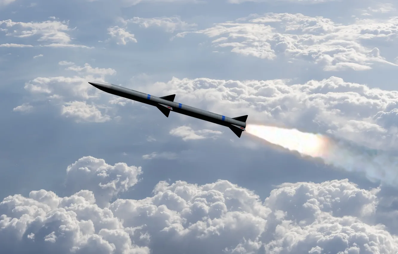 Photo wallpaper clouds, Weapons, Rocket, cruise missile