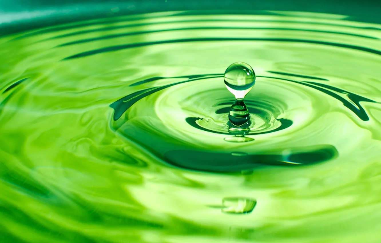 Photo wallpaper water, circles, green, drop