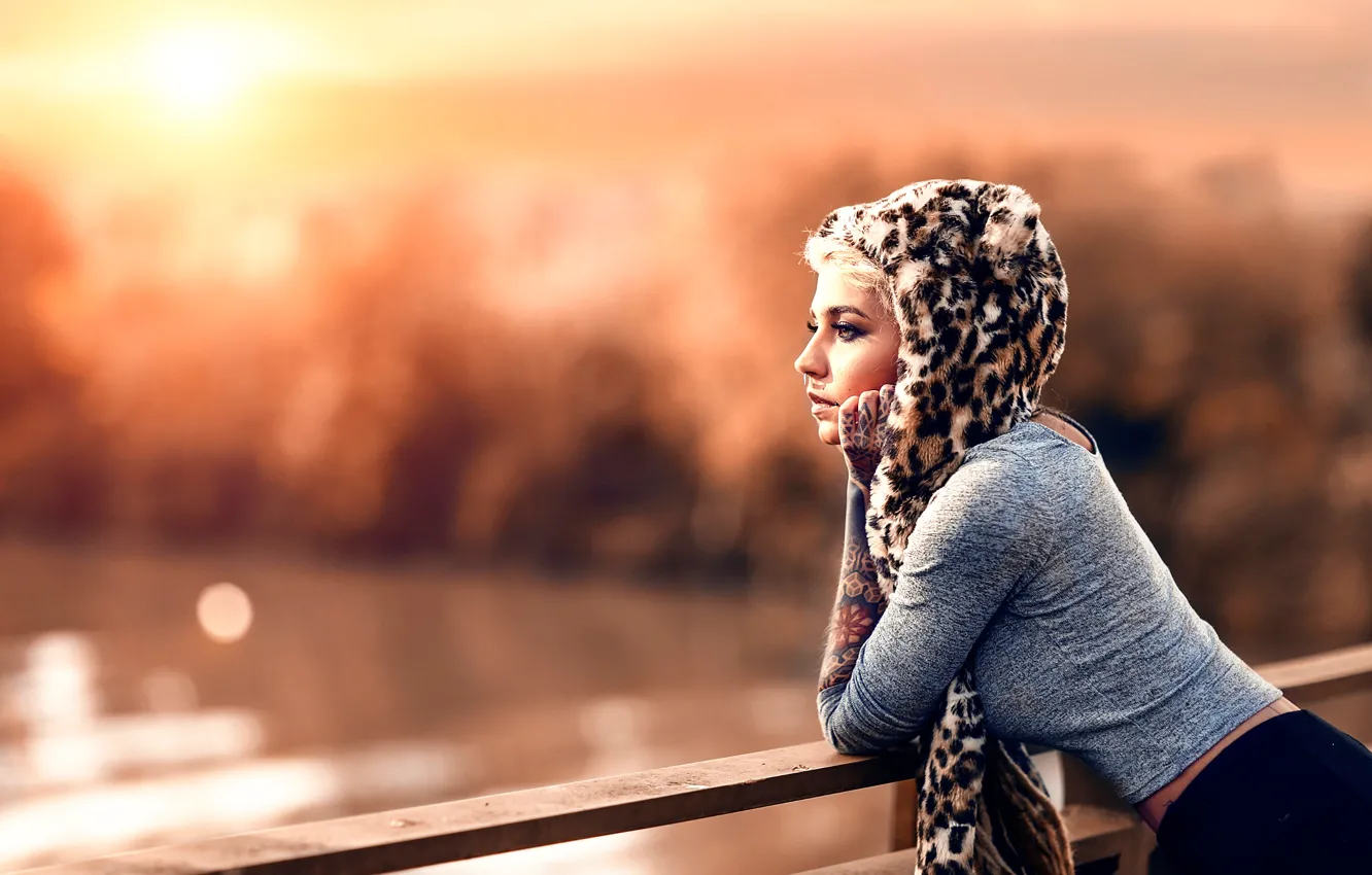 Photo wallpaper girl, tattoo, Alessandro Di Cicco, Bridge Thinker