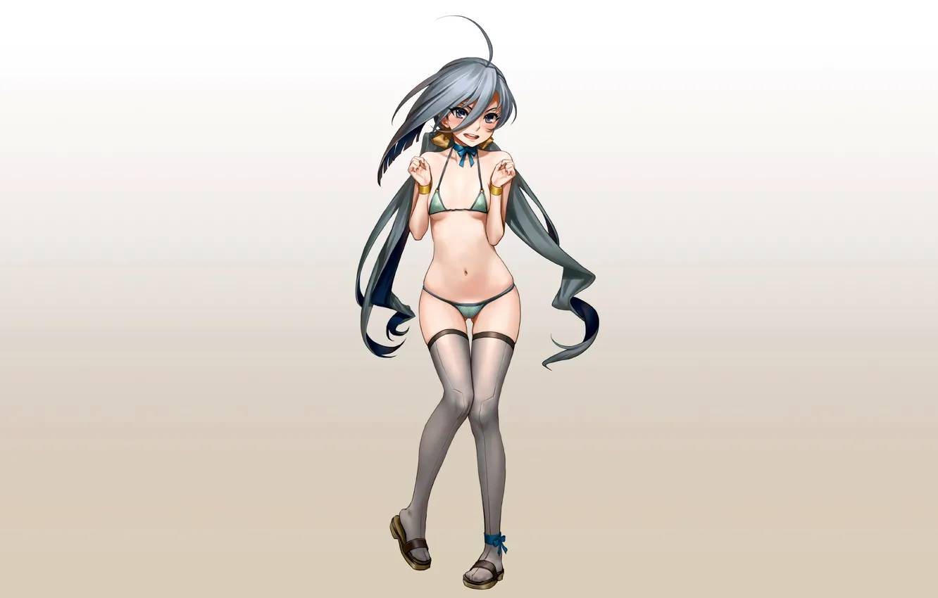 Photo wallpaper girl, sexy, cleavage, thighhighs, long hair, boobs, anime, beautiful