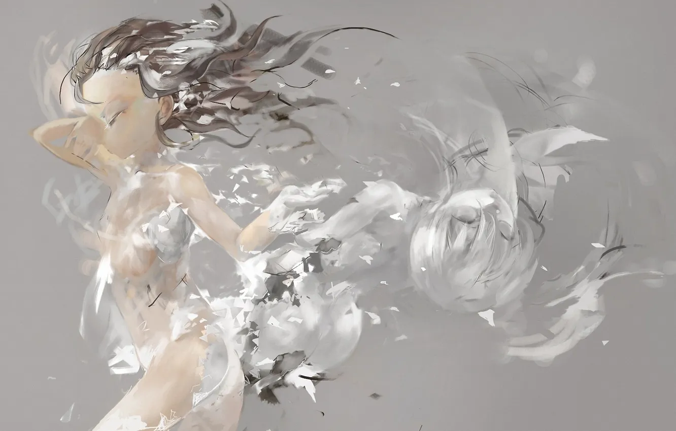 Photo wallpaper the wind, feathers, girl, curls