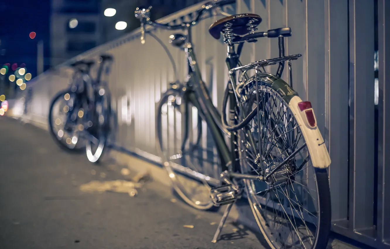 Photo wallpaper night, bike, the city, street