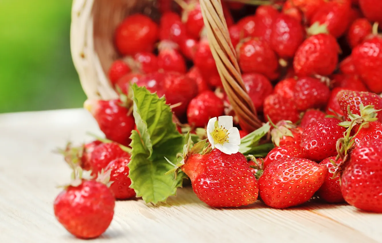 Photo wallpaper berries, strawberry, red, basket, fresh, ripe, strawberry, berries