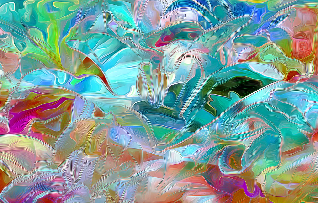 Photo wallpaper leaves, line, flowers, rendering, petals