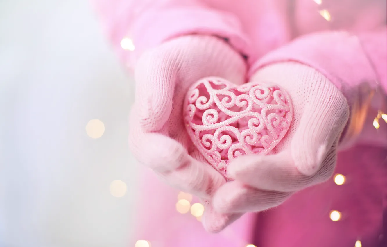 Photo wallpaper love, pink, heart, hands, Valentine's day, romantic