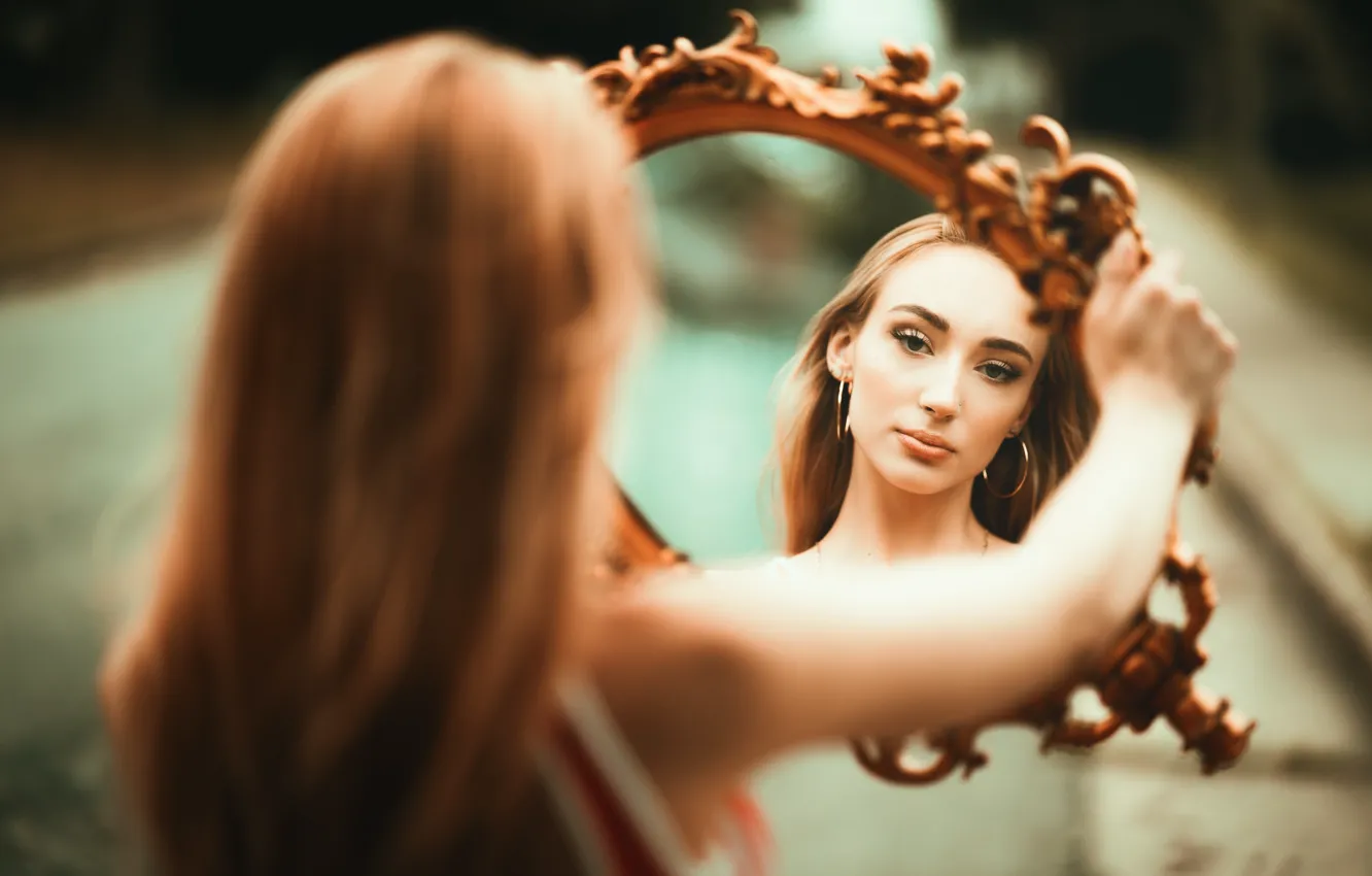 Photo wallpaper girl, portrait, mirror