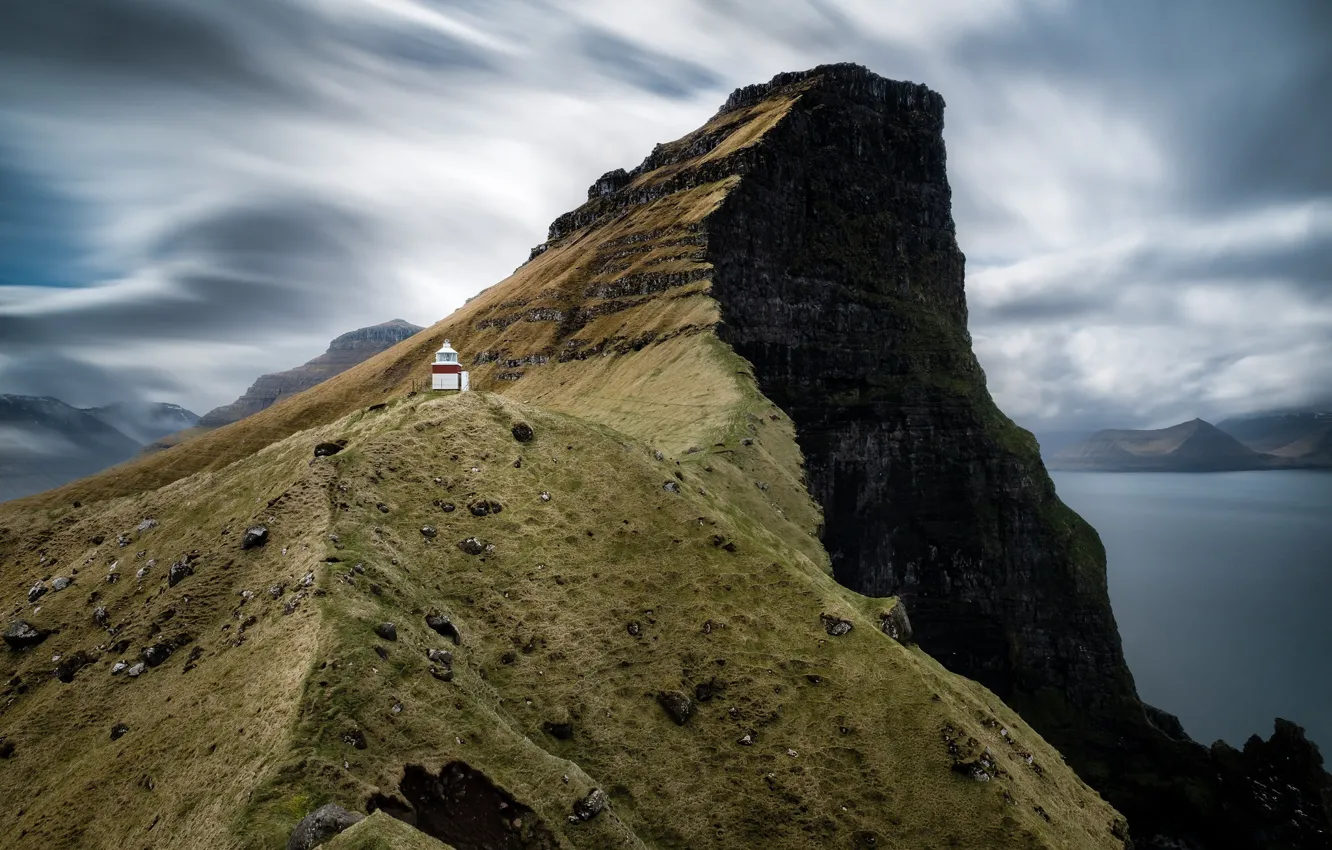 Photo wallpaper mountains, lighthouse, North