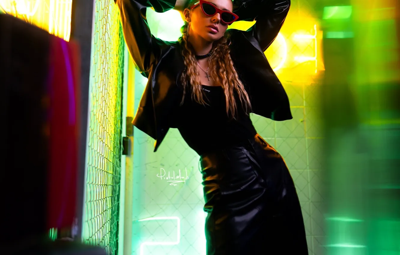 Photo wallpaper girl, pose, neon, glasses, Nastya, Ilya Pistols