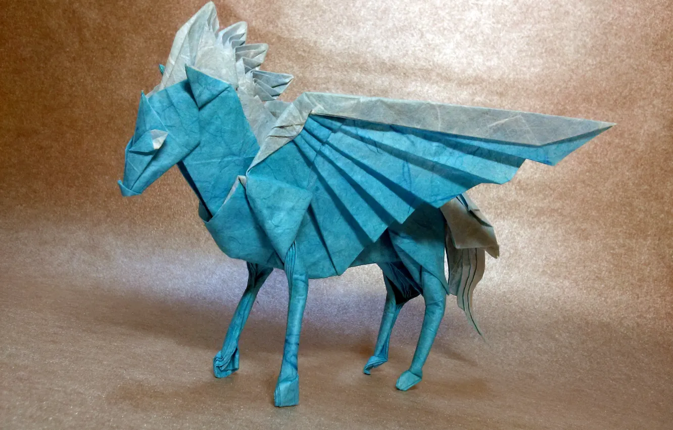 Photo wallpaper horse, wings, origami