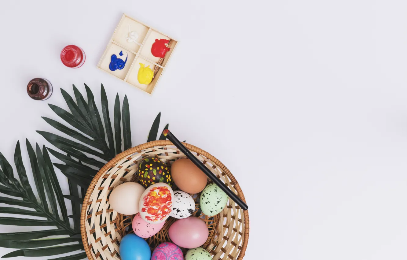 Photo wallpaper holiday, basket, paint, eggs, Easter
