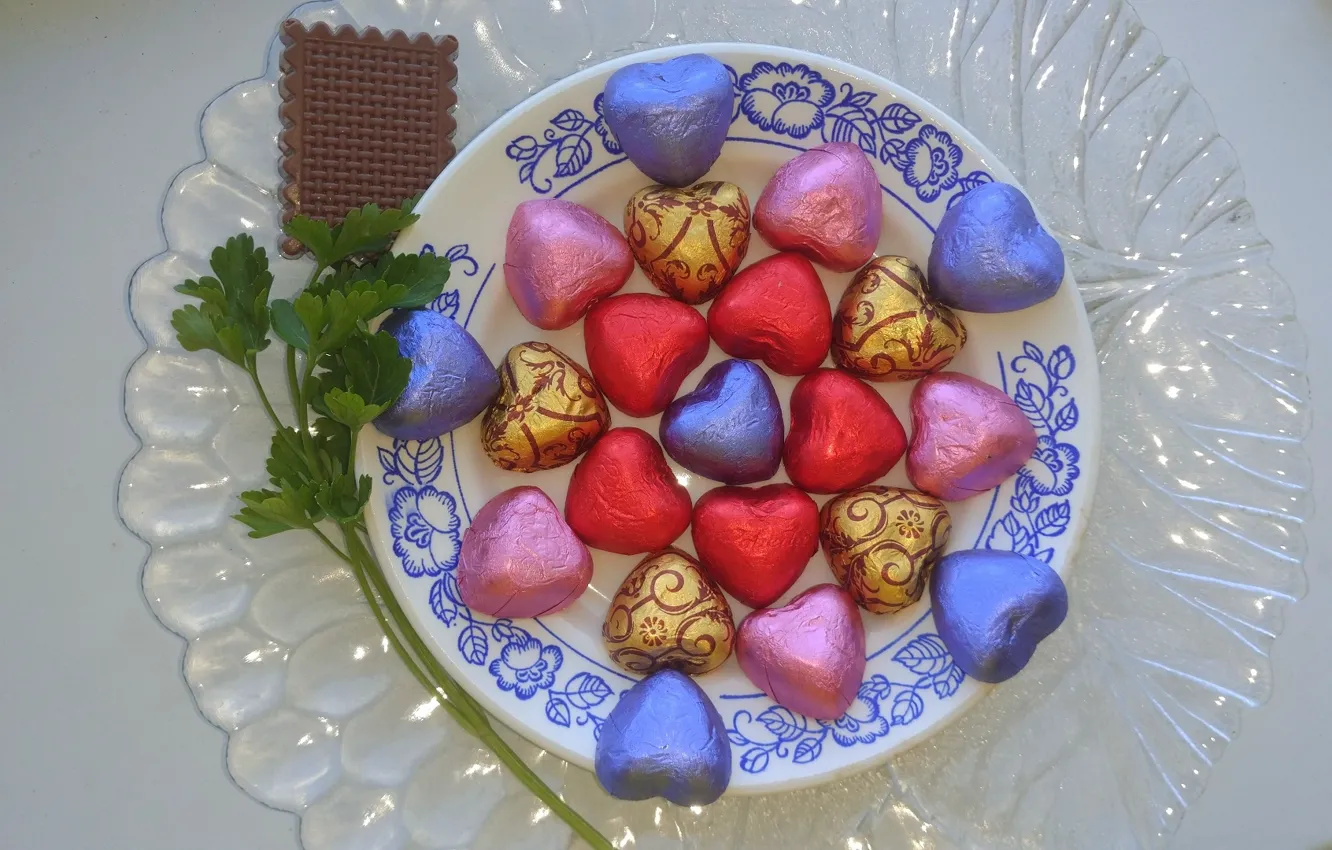 Photo wallpaper candy, hearts, dish, Mamala ©