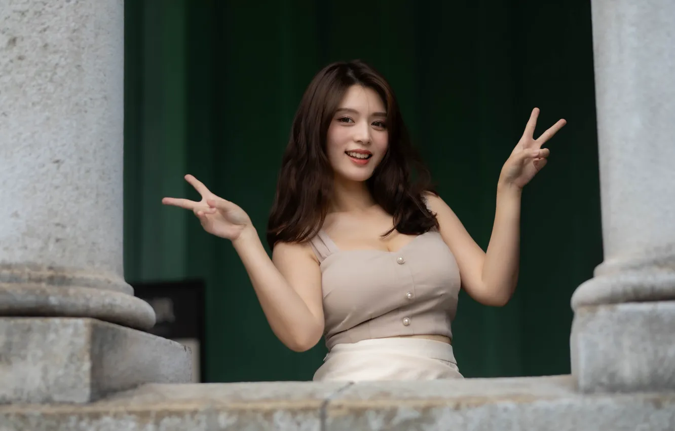 Photo wallpaper look, pose, model, skirt, portrait, hands, makeup, hairstyle