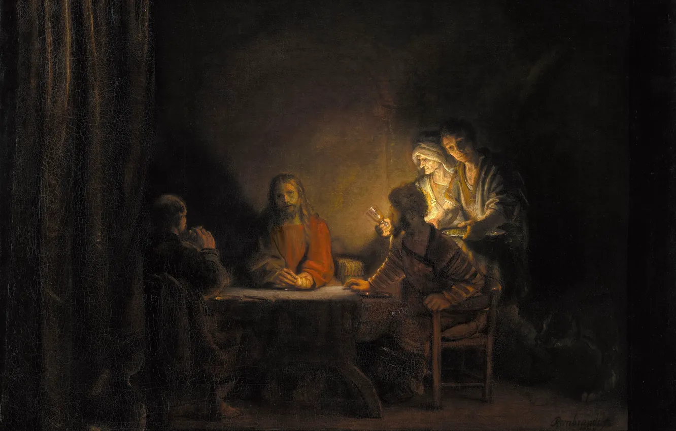 Photo wallpaper picture, genre, Rembrandt van Rijn, Workshop Of Rembrandt. Supper at Emmaus