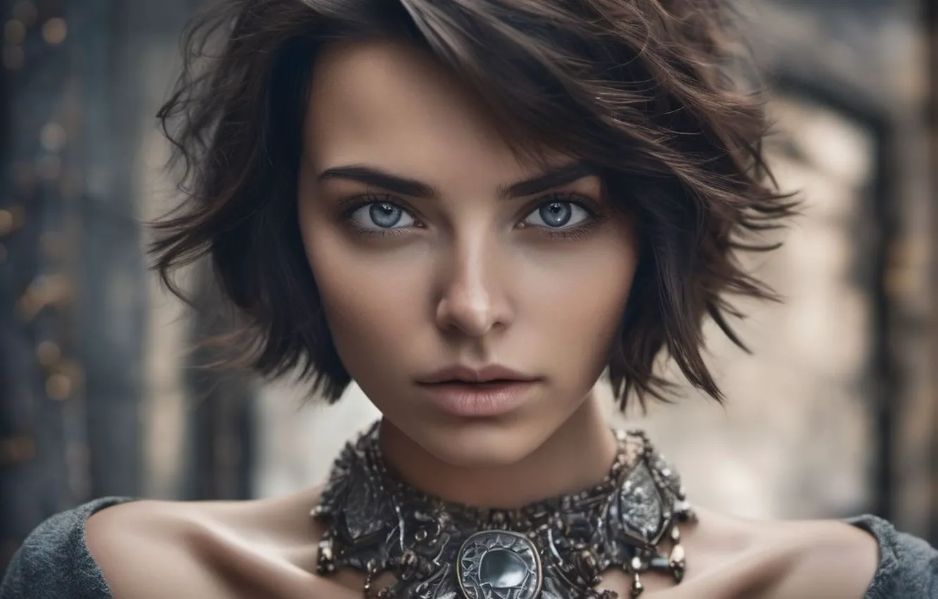 Photo wallpaper girl, close-up, portrait, beauty, digital art, digital art, artificial intelligence, Short hairstyle