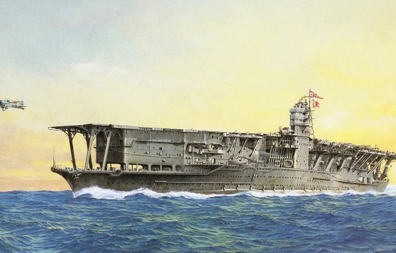 Photo wallpaper ship, art, the carrier, Navy, military, Japanese, WW2, aircraft carrier