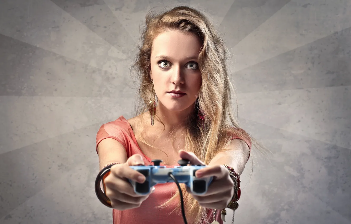 Photo wallpaper look, girl, girl, gamepad