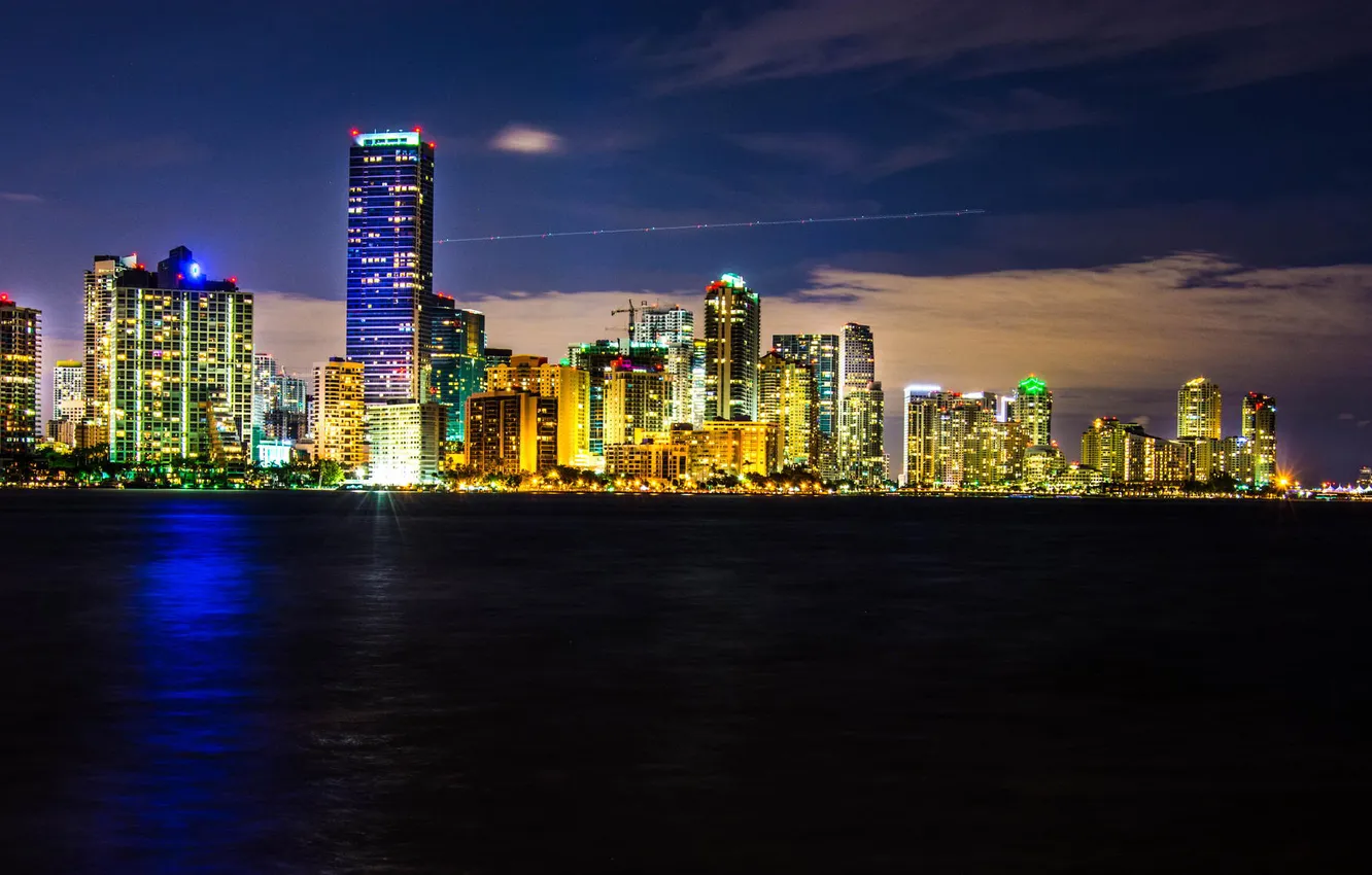 Photo wallpaper lights, Miami, the evening, FL, Miami, florida