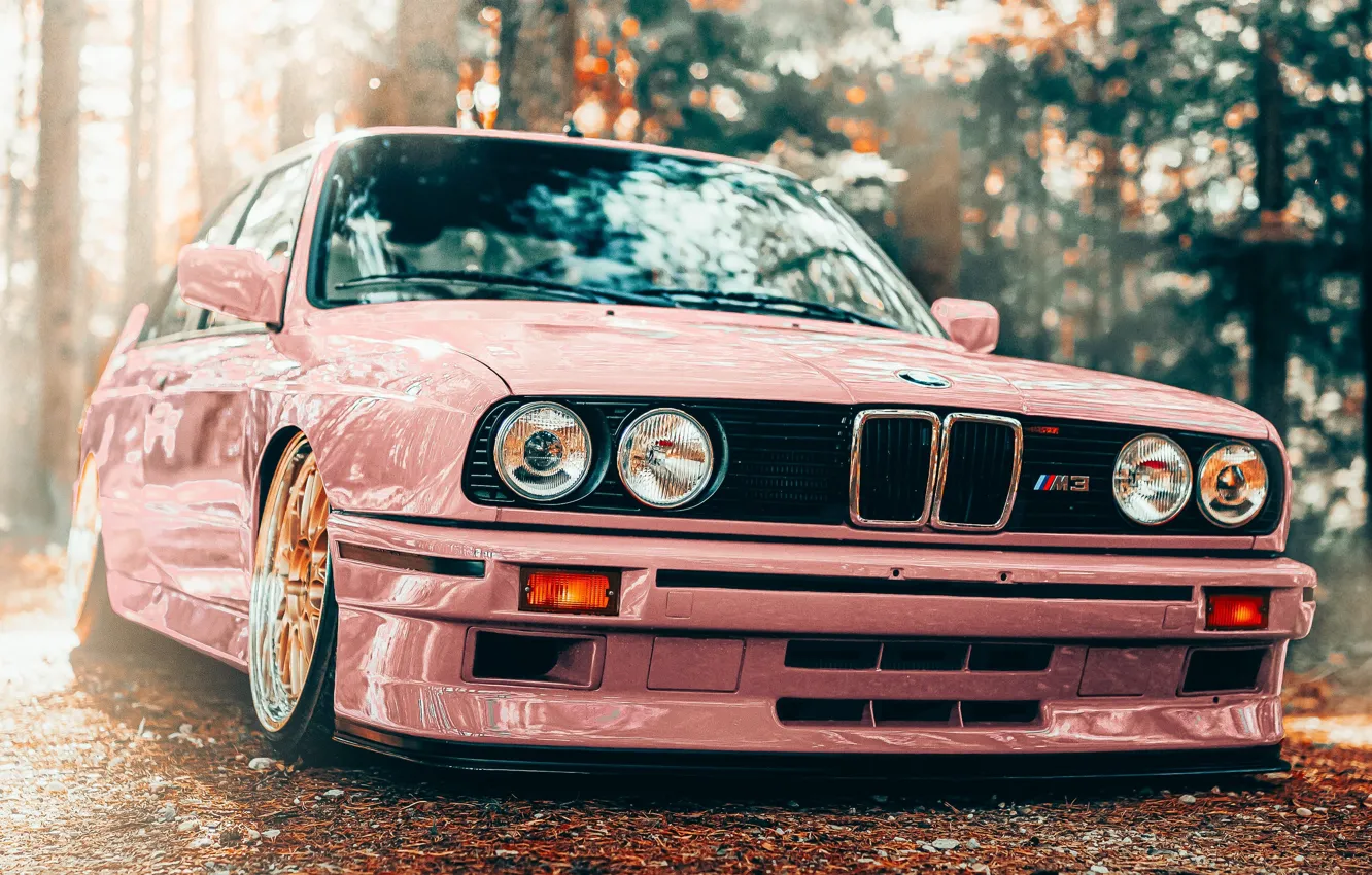 Photo wallpaper BMW, Front, pink, autumn, bbs, M3 E30, BMW M3 E30