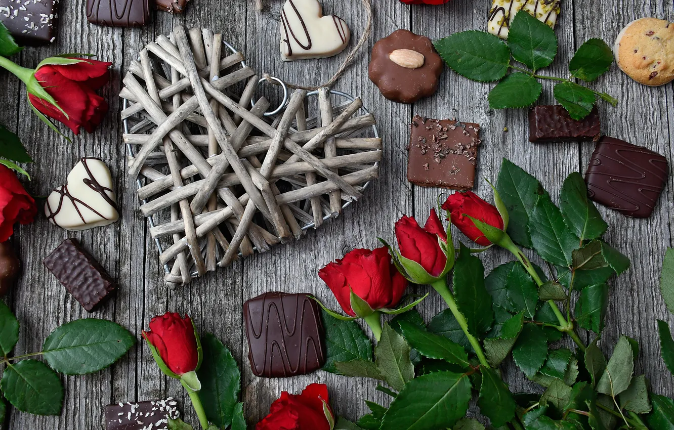 Photo wallpaper love, romance, roses, candy, Valentine's day