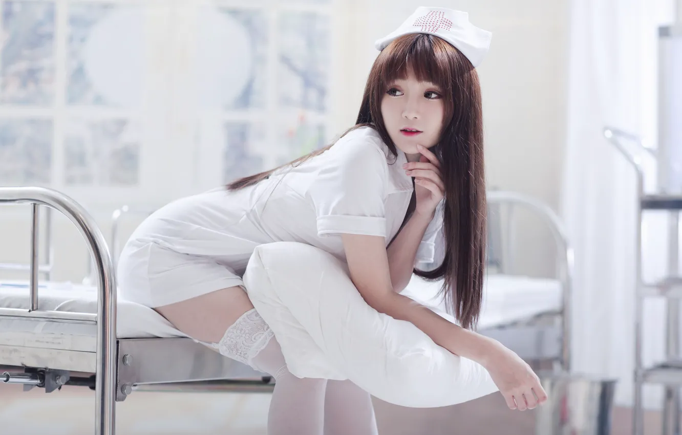 Photo wallpaper girl, face, pose, costume, legs, sister