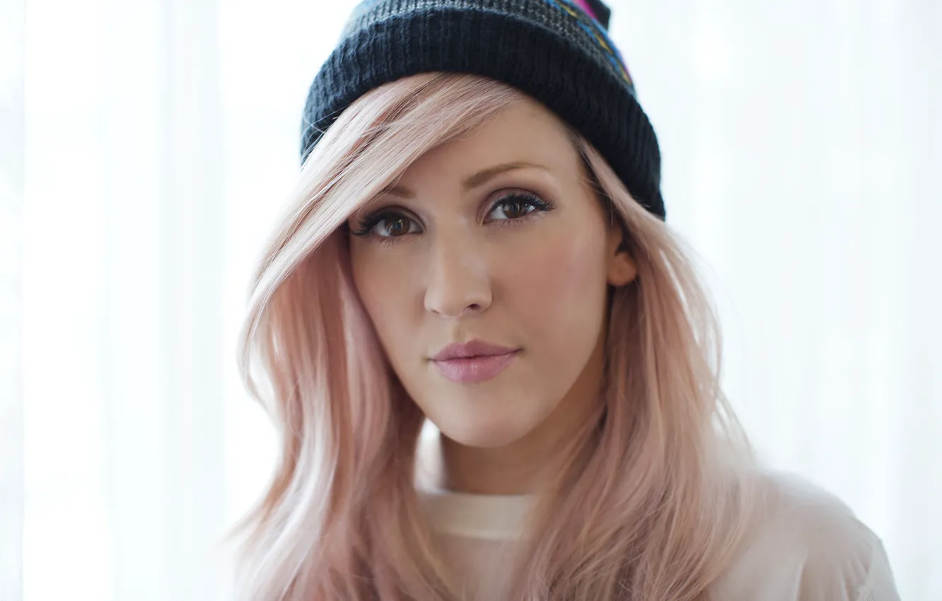 Photo wallpaper look, girl, hat, lips, singer, pink hair, Ellie Goulding