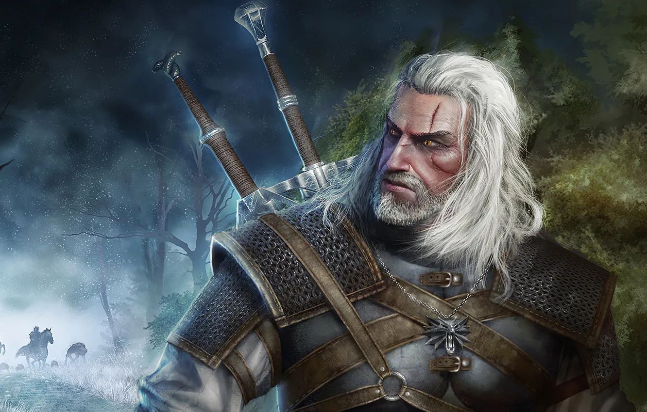 Photo wallpaper weapons, male, Geralt of Rivia, The Witcher 3: Wild Hunt