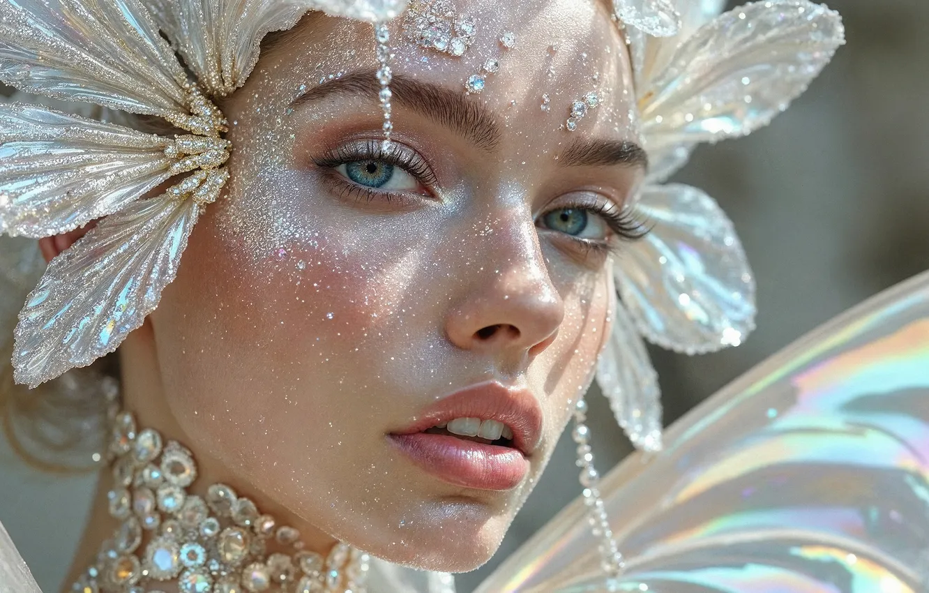 Photo wallpaper girl, decoration, Shine, portrait, fairy, fantasy, wings, headdress