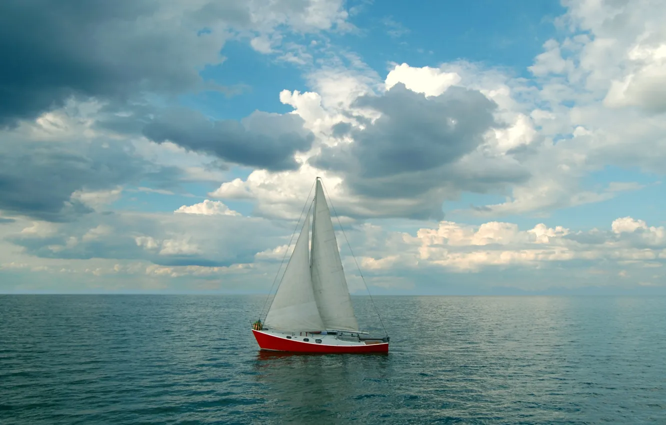 Photo wallpaper sea, clouds, sailboat