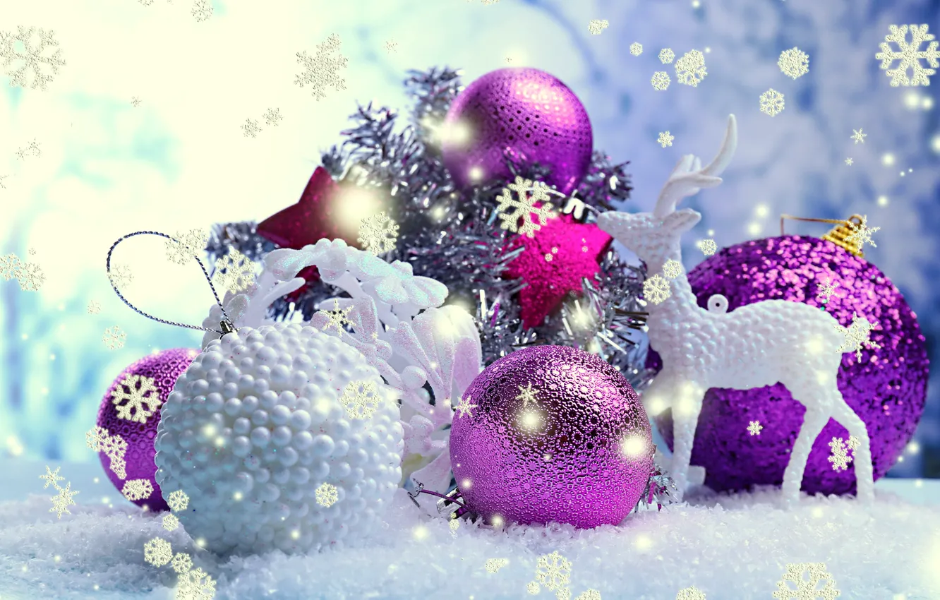 Photo wallpaper decoration, snowflakes, balls, New Year, Christmas, Christmas, balls, New Year
