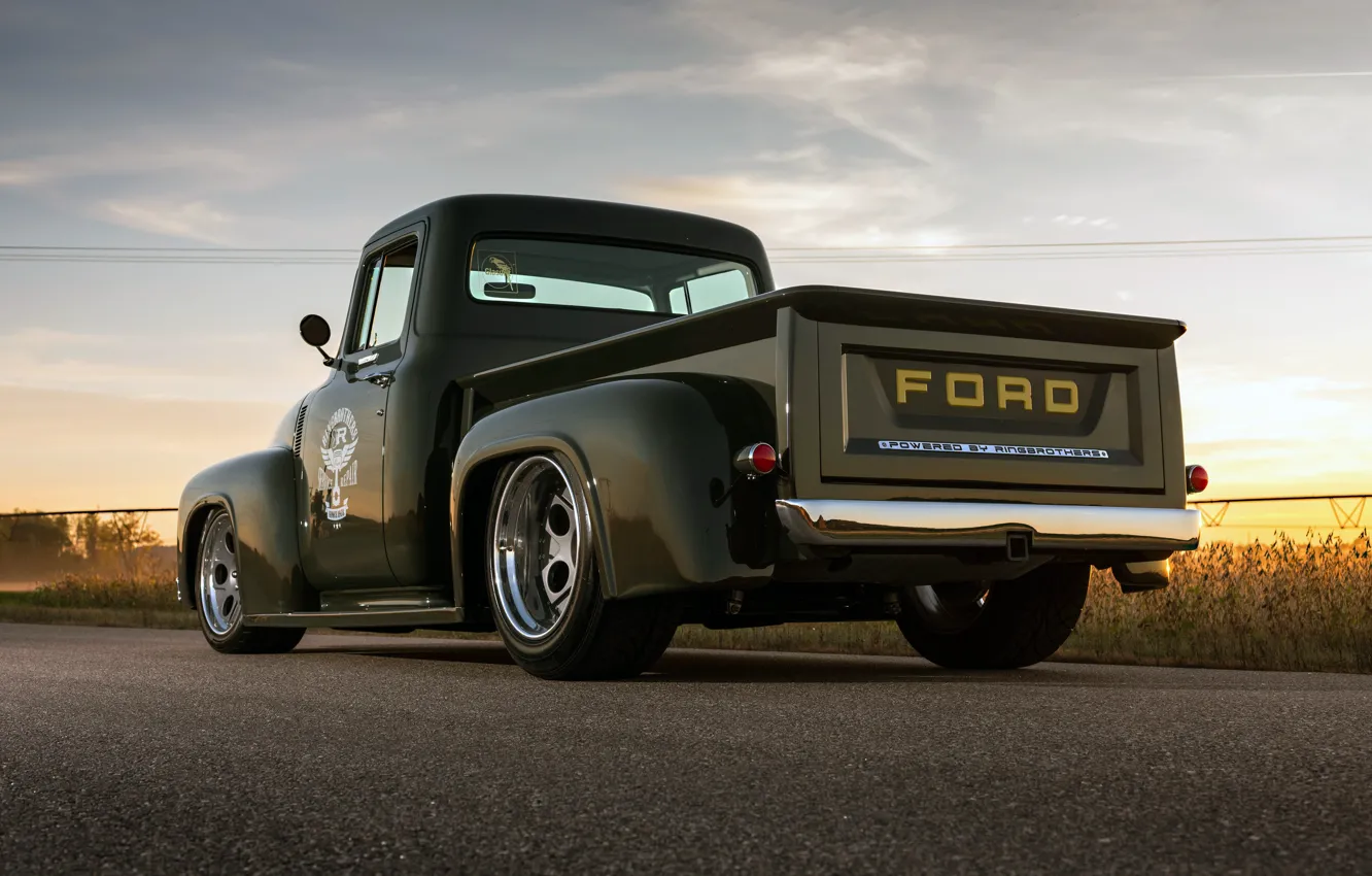 Photo wallpaper Ford, Road, Pickup, Rear, F-100, Ringbrothers, Ford F-100, Clem 101