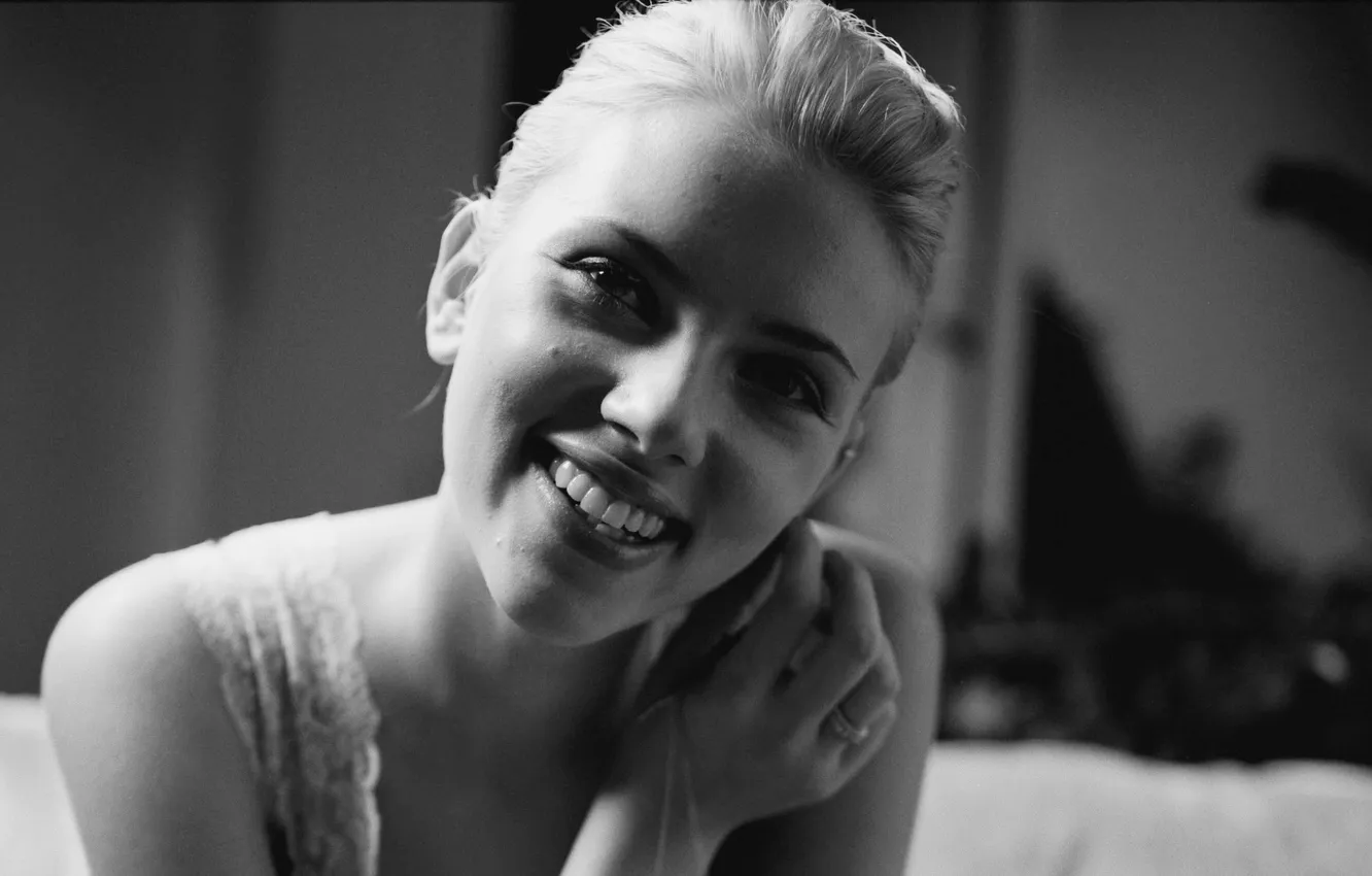 Photo wallpaper actress, Scarlett Johansson, black and white, Scarlett Johansson