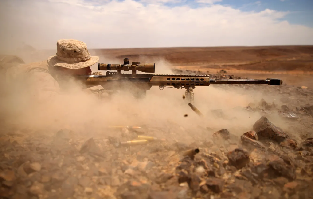 Photo wallpaper dust, soldiers, optics, sniper, M82, Barret